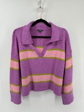 Wild Fable V-Neck Slouchy Collared Sweater in Purple and Pink Stripes